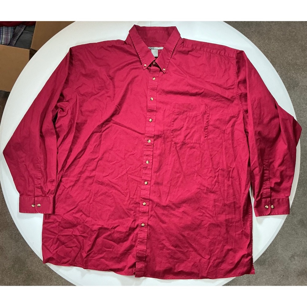 George Foreman Button Down Shirt Mens 5XLT Red Long Sleeve Cotton Big and Tall